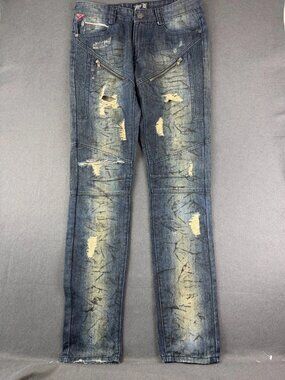 Square Zero Mens Blue Straight Jeans Denim Distressed Ripped Y2K Streetwear 32